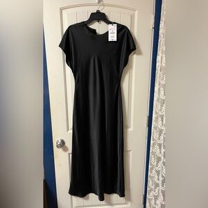 Zara Satin Effect Black Midi Dress
